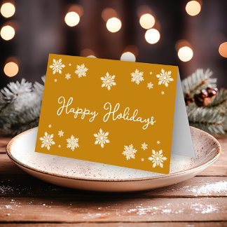 Simplistic Snowflakes Happy Holidays Golden Yellow Card