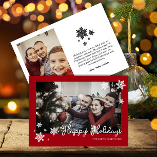 Simplistic Snowflakes Red Photo Holiday Card