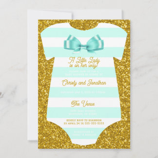 simplistic turquoise and white unitard Baby Shower Invitation
