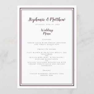 Simplistic Wedding Menu Modern Purple Framed Card 