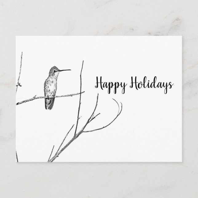 simply a Hummingbird on a stick, Happy Holidays Holiday Postcard (Front)