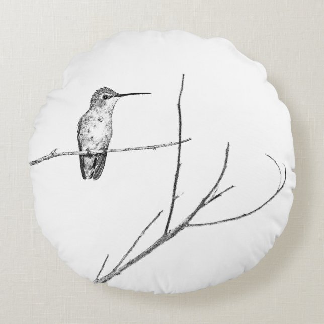 Simply a hummingbird on a stick round cushion (Front)
