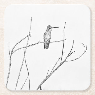 Simply a Hummingbird on a stick Square Paper Coaster