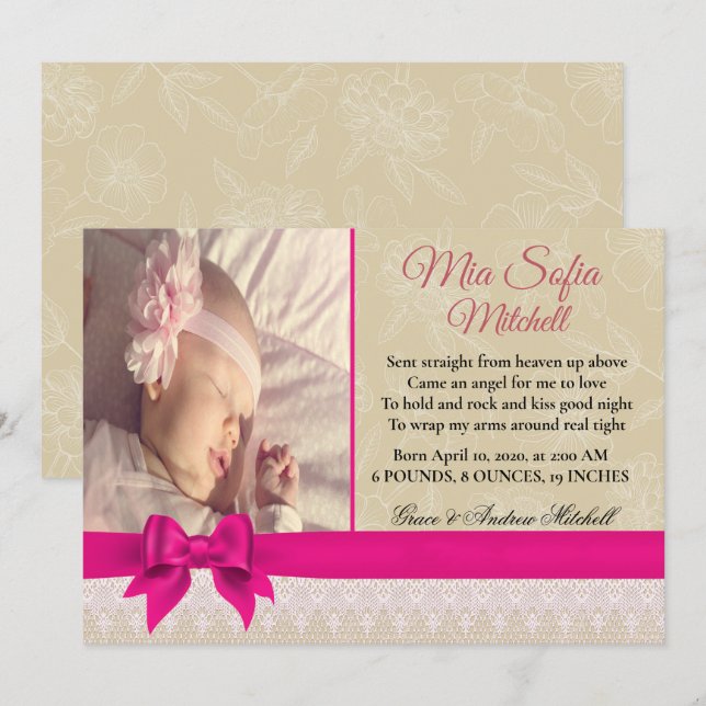 Simply Beautiful Baby Girl Birth Announcement (Front/Back)