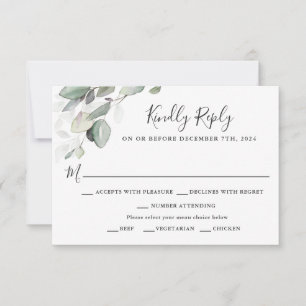 Simply Beautiful Wedding RSVP With Meal Choices Card
