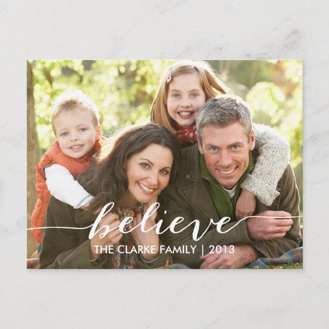 Simply Believe Holiday Photo Postcards | Grey (Front)