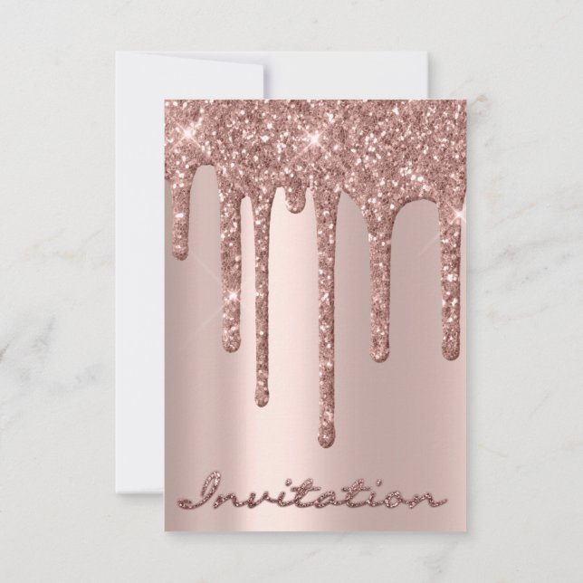 Simply Birthday Bridal Rose Drips Spark Glitter Invitation (Back)