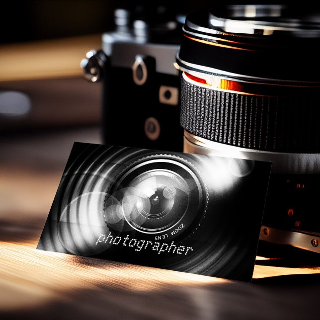 Simply Black and White Photographer Camera Lens Business Card (Creator Uploaded)