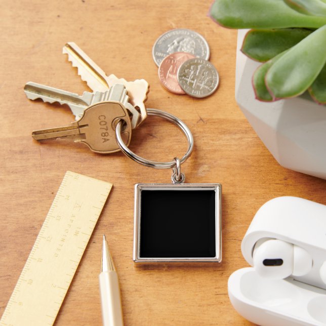 Simply Black Solid Colour Customise It Key Ring (Desk)