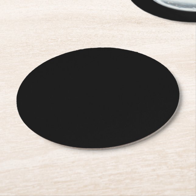 Simply Black Solid Colour Customise It Round Paper Coaster (Angled)