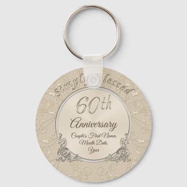 Simply Blessed 60th Anniversary Party Favours Key Ring (Front)