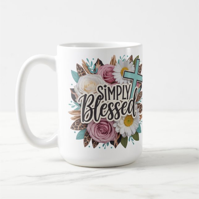 Simply Blessed Floral Christian Cross Coffee Mug (Left)