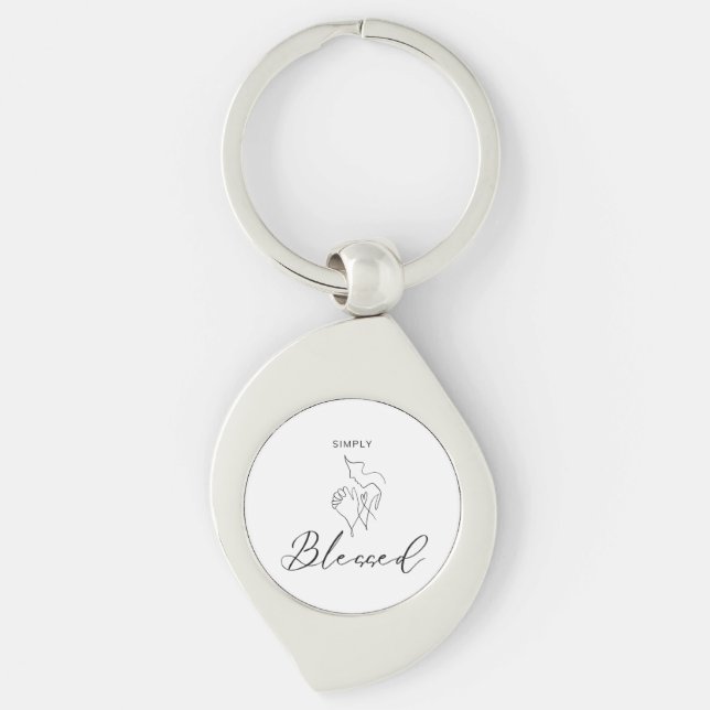 Simply Blessed Minimalist Christian Line Drawing Key Ring (Front)