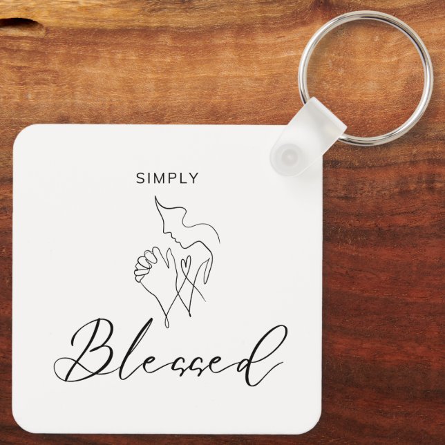 Simply Blessed Minimalist Christian Line Drawing Key Ring (Back)