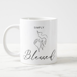 Simply Blessed Minimalist Christian Line Drawing Large Coffee Mug
