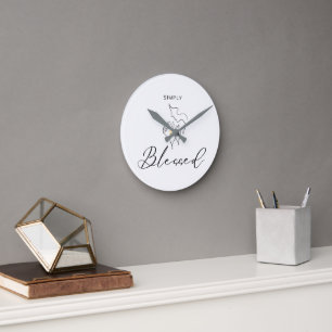 Simply Blessed Minimalist Christian Line Drawing Round Clock