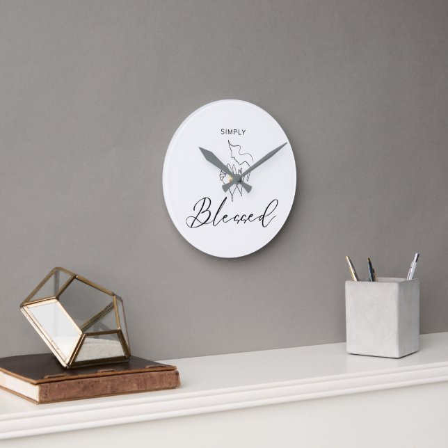 Simply Blessed Minimalist Christian Line Drawing Round Clock (Office)