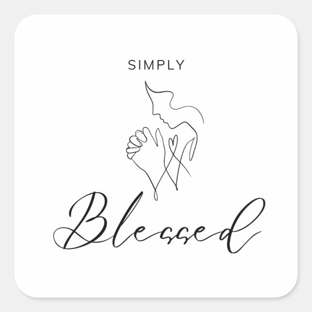 Simply Blessed Minimalist Christian Line Drawing Square Sticker (Front)