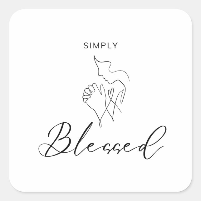 Simply Blessed Minimalist Christian Line Drawing Square Sticker (Front)