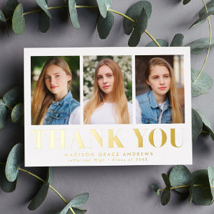 Simply Bold 3 Photo Graduation Thank You Card