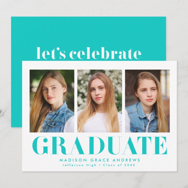 Simply Bold | Turquoise Graduation Party Invitation (Front/Back)