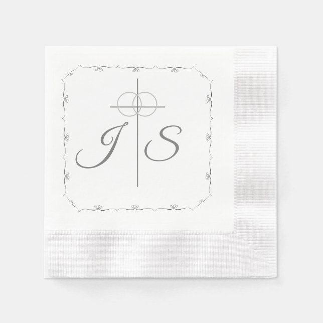 Simply Catholic Silver & White Wedding  Napkin (Front)