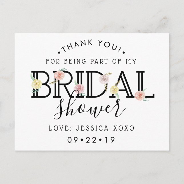 Simply Chic Floral Garden Bridal Shower Thank You Announcement Postcard (Front)