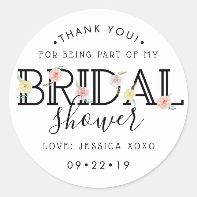 Simply Chic Floral Garden Bridal Shower Thank You Classic Round Sticker (Front)