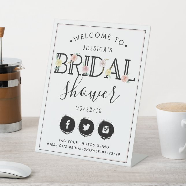 Simply Chic Floral Garden Bridal Shower Welcome Pedestal Sign (In SItu)