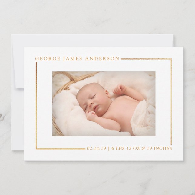 Simply Chic Gold Foil Photo Birth Announcement (Front)