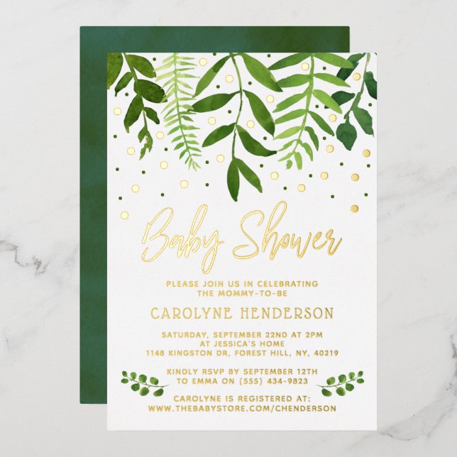 Simply Chic Greenery & Gold Baby Shower Real (Front/Back)