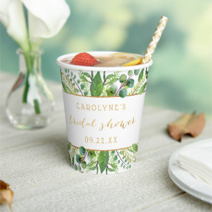 Simply Chic Greenery & Gold Bridal Shower Paper Cups