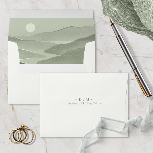 Simply Chic Landscape Wedding Pearl/Sage ID1046 Envelope (Creator Uploaded)