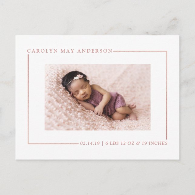 Simply Chic Rose Gold Foil Birth Announcement (Front)