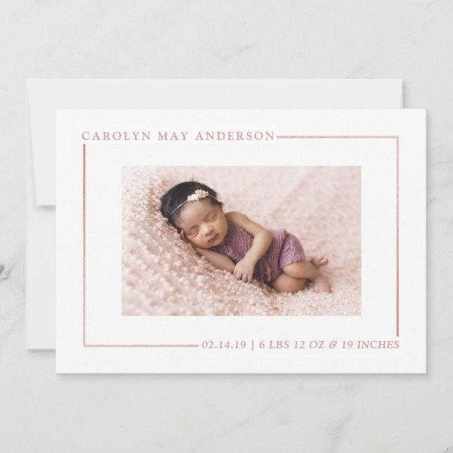 Simply Chic Rose Gold Foil Birth Announcement (Front)