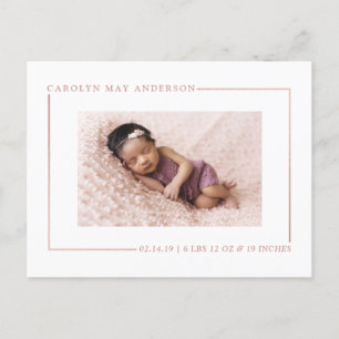 Simply Chic Rose Gold Foil Birth Announcement Postcard
