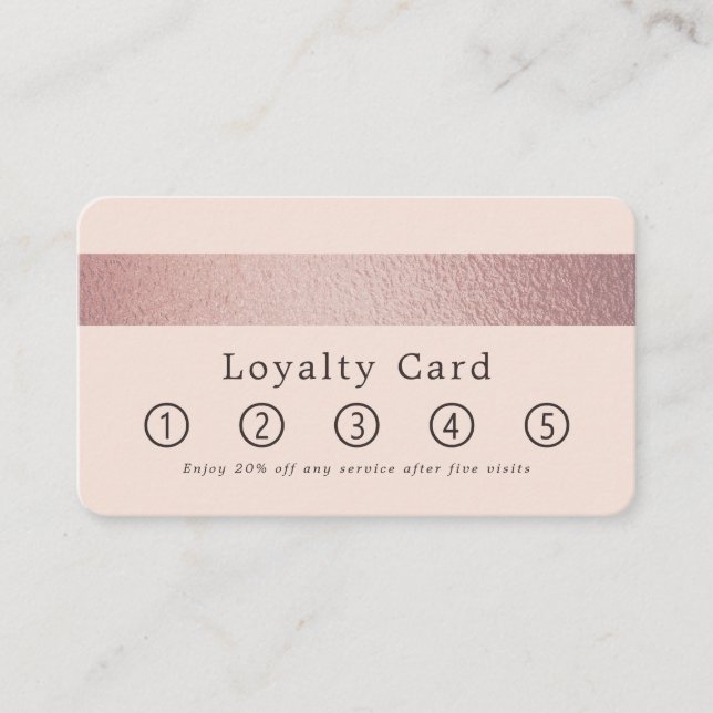 Simply Chic Rose Gold Foil Stripe On Blush Pink Loyalty Card (Front)