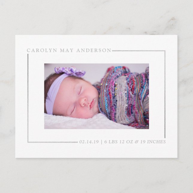 Simply Chic Silver Foil Photo Birth Announcement (Front)