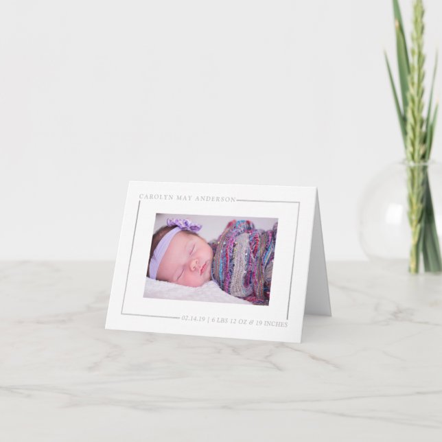 Simply Chic Silver Foil Photo Birth Announcement (Front)