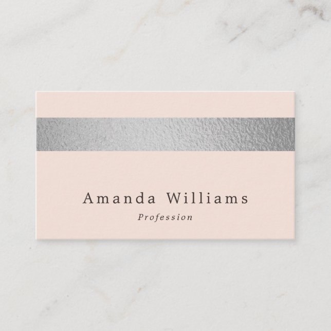 Simply Chic Silver Foil Stripe On Blush Pink Business Card (Front)