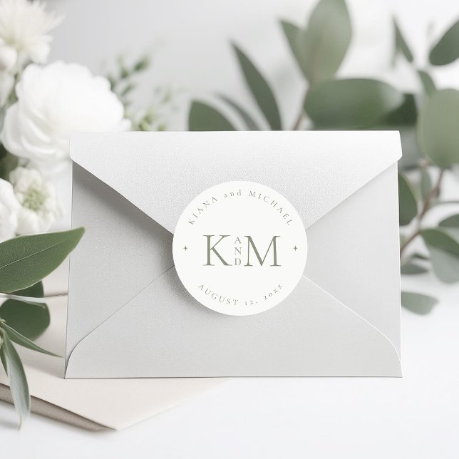 Simply Chic Wedding Initials Pearl White ID1046 Classic Round Sticker (Creator Uploaded)