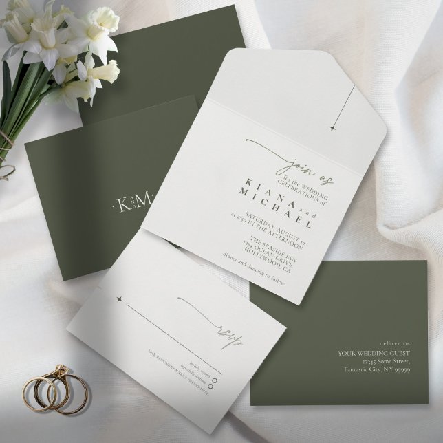 Simply Chic Wedding Moss/White ID1046 All In One Invitation (Creator Uploaded)