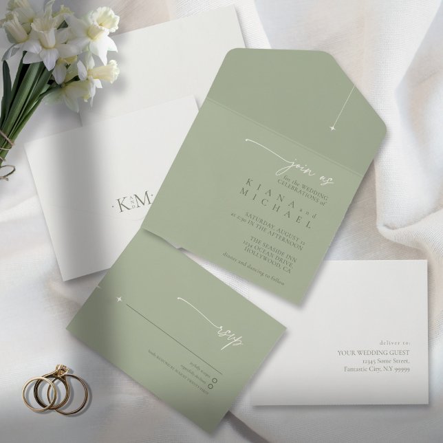 Simply Chic Wedding Sage/Pearl ID1046 All In One Invitation (Creator Uploaded)