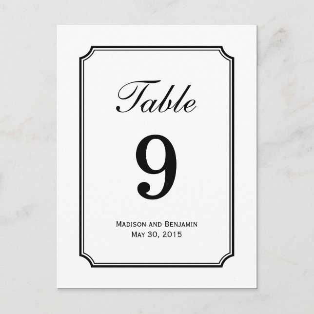 Simply Chic Wedding Table Number Card (Front)
