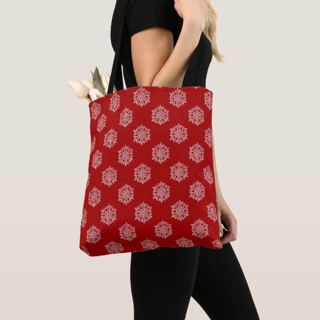 Simply Christmas Collection Red & White Snowflake Tote Bag (Close Up)