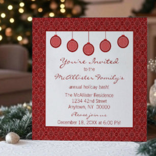 Simply Classic Damask Ornaments Christmas Red Invitation