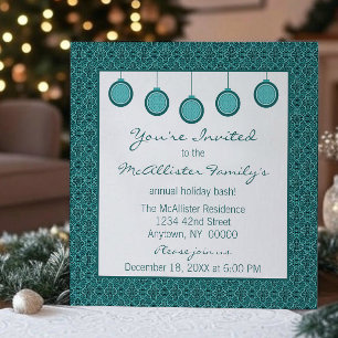 Simply Classic Damask Ornaments Christmas Teal Invitation