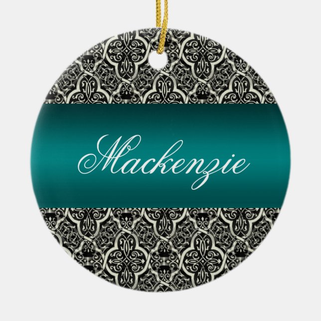 Simply Classic Holiday Damask Round Ornament (Front)