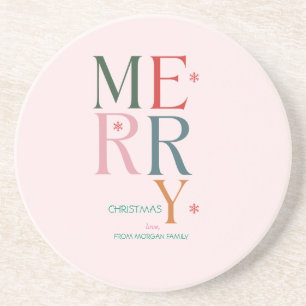 Simply Colourful Merry Christmas Pink Coaster