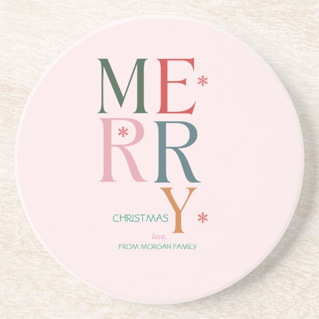 Simply Colourful Merry Christmas Pink Coaster (Front)